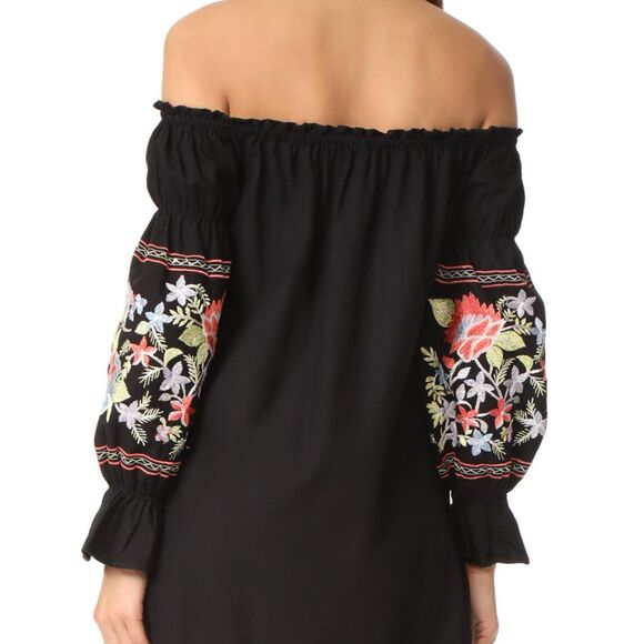 Free People Black Fleur Du Jour Embroidered Off Shoulder Mini Dress S - Picture 2 of 8